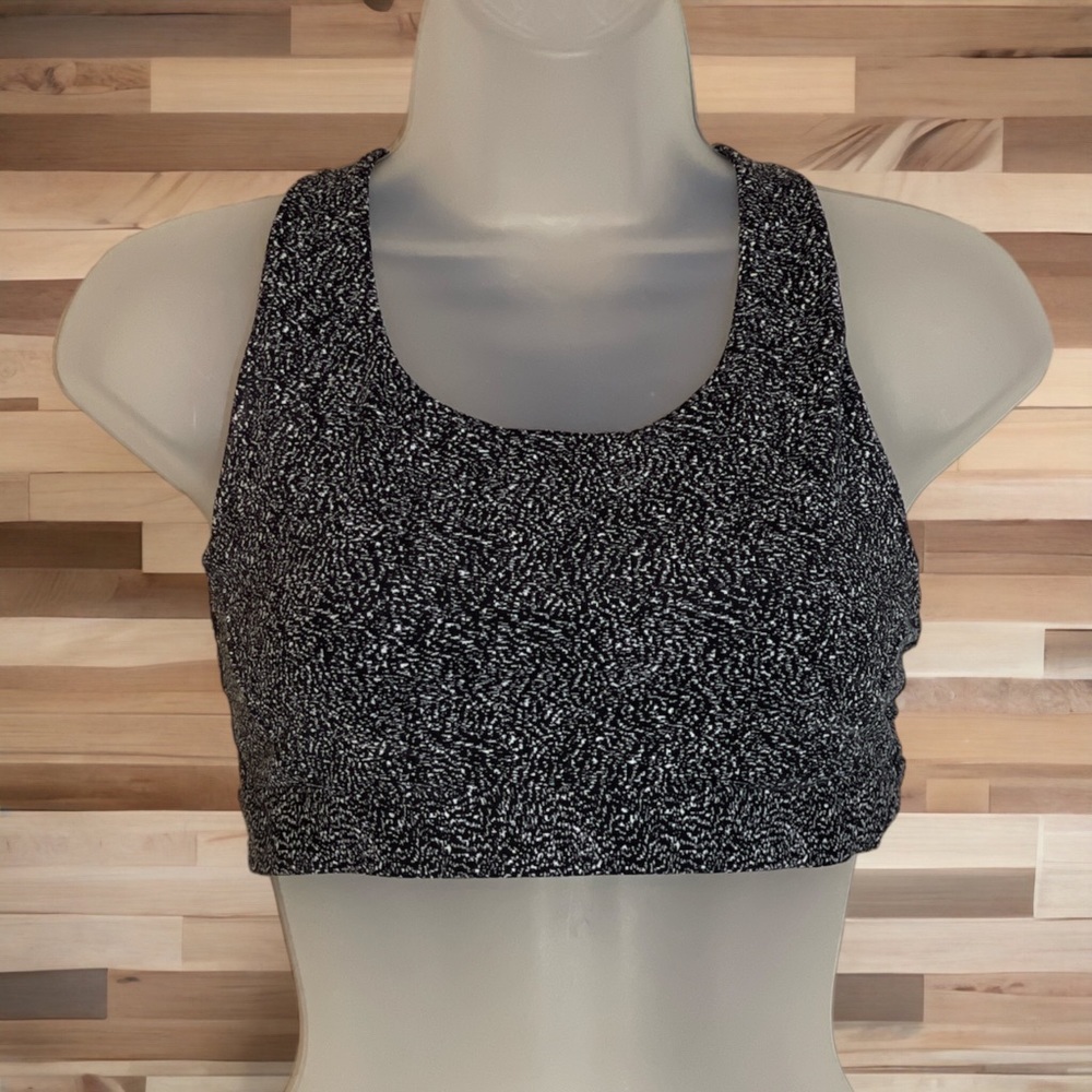 Athleta Marbled Black Gray and White Racerback Sports Bra M Medium